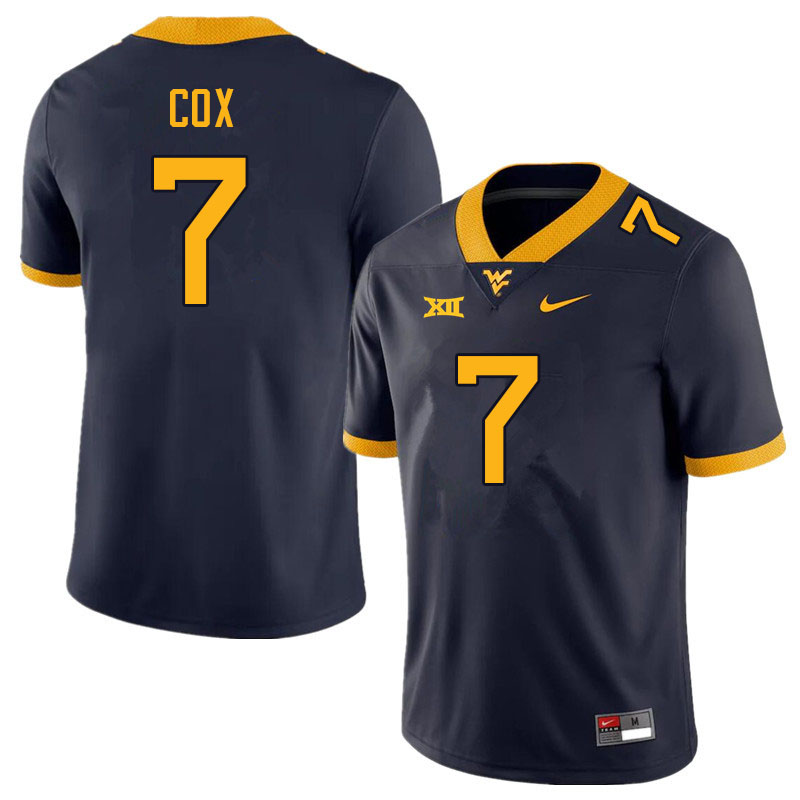 Men #7 Jasir Cox West Virginia Mountaineers College Football Jerseys Sale-Navy